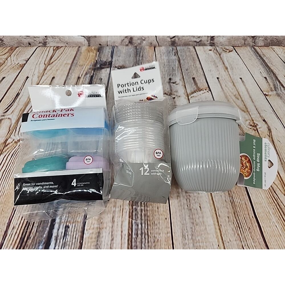 Culinary Elements Storage Bundle NEW Snack Pack Portion Cups Soup Mug